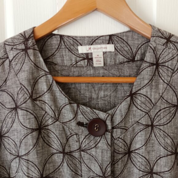JM Collection Women's Plus Brown Linen Flower Circle Jacket Size 16 - Picture 4 of 11
